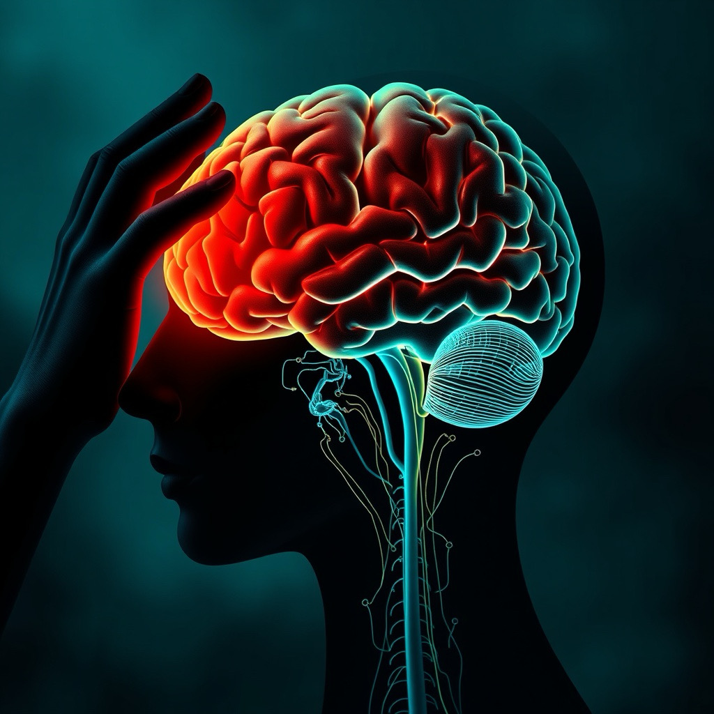 a human brain with a hand on the side of head